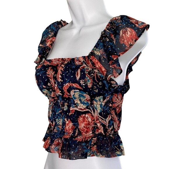 Express Ruffle Sleeve Floral Print Cropped Top XS - Picture 2 of 9